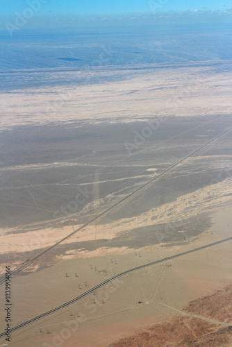 Dramatic landscape of China’s Gansu Province from the airplane's window
