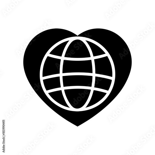 Global Love Heart Globe Vector on White Background.