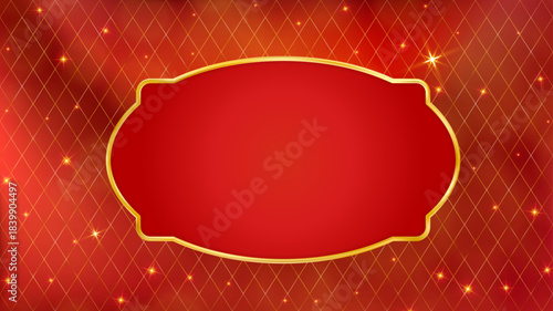 Red Gold Christmas card bg. Vintage luxury frame with border.