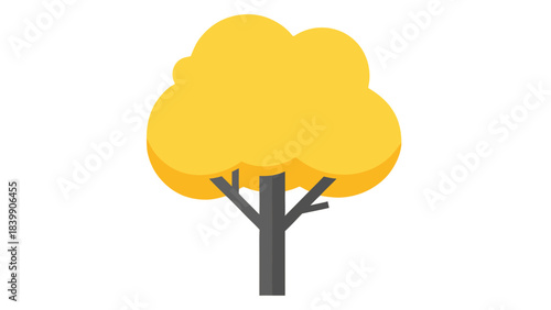 Stylized Golden Yellow Tree with Dark Gray Trunk and Branches Against a Solid Black Background Minimalist Autumn Illustration