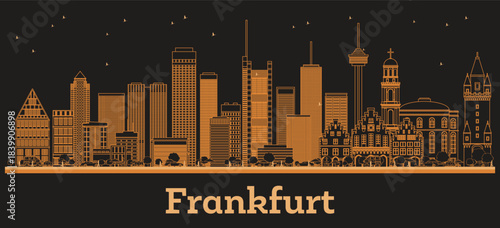 Outline Frankfurt Germany City Skyline with orange Buildings. Illustration. Business Travel and Tourism Concept with Modern Architecture. Frankfurt Cityscape with Landmarks.