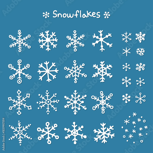 눈꽃 눈결정 드로잉 일러스트레이션 세트