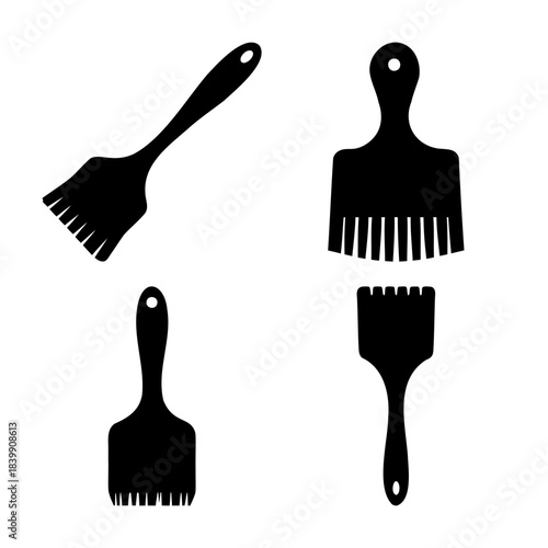 Set of four black basting or bbq brush vector silhouettes