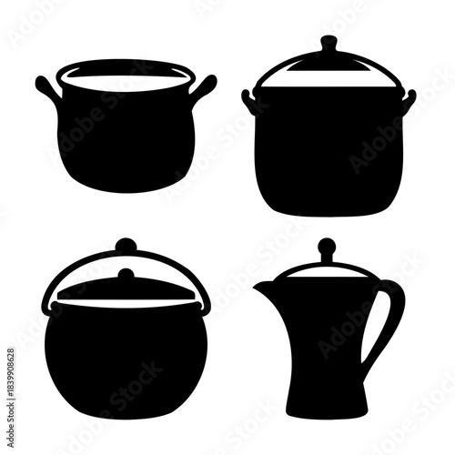 Kitchen cooking utensil set vector illustration silhouettes