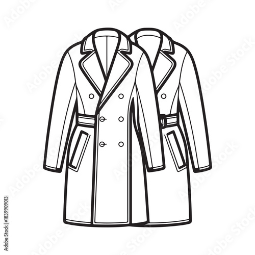 Classic Trench Coat Line Art Vector Illustration