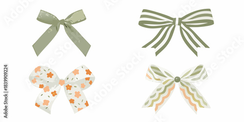 A collection of four decorative bows in varying styles and patterns