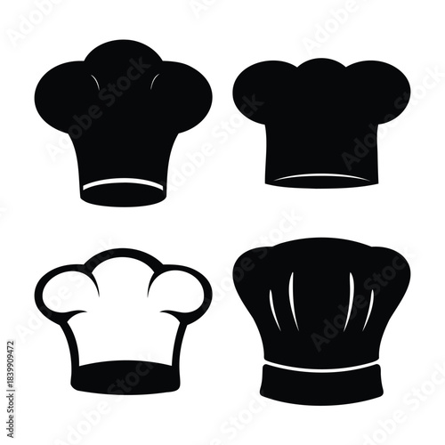 Chef hat icon set featuring various cooking uniform designs