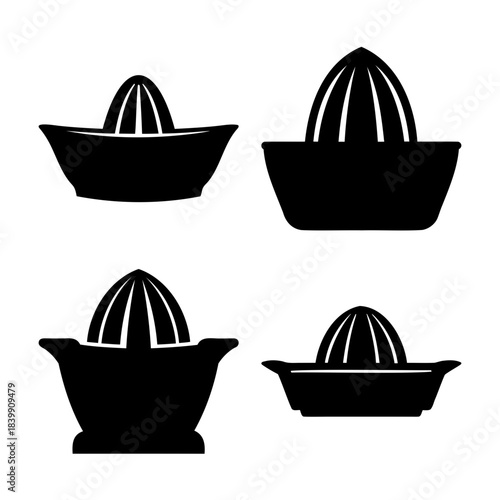 Manual citrus juicer kitchenware icon set on white background