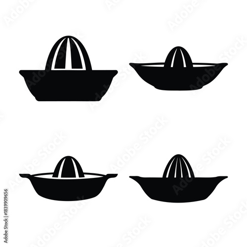 Manual citrus juicer icons set. simple kitchen utensil graphic.