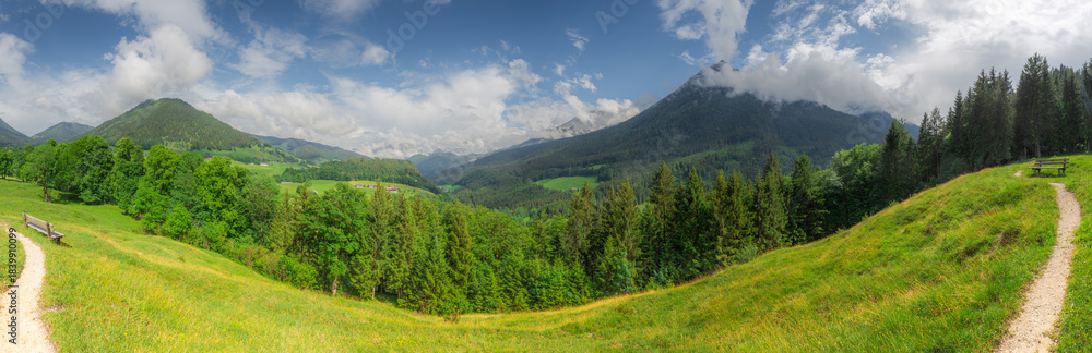 Fototapeta premium Meadow with road in Berchtesgaden National Park