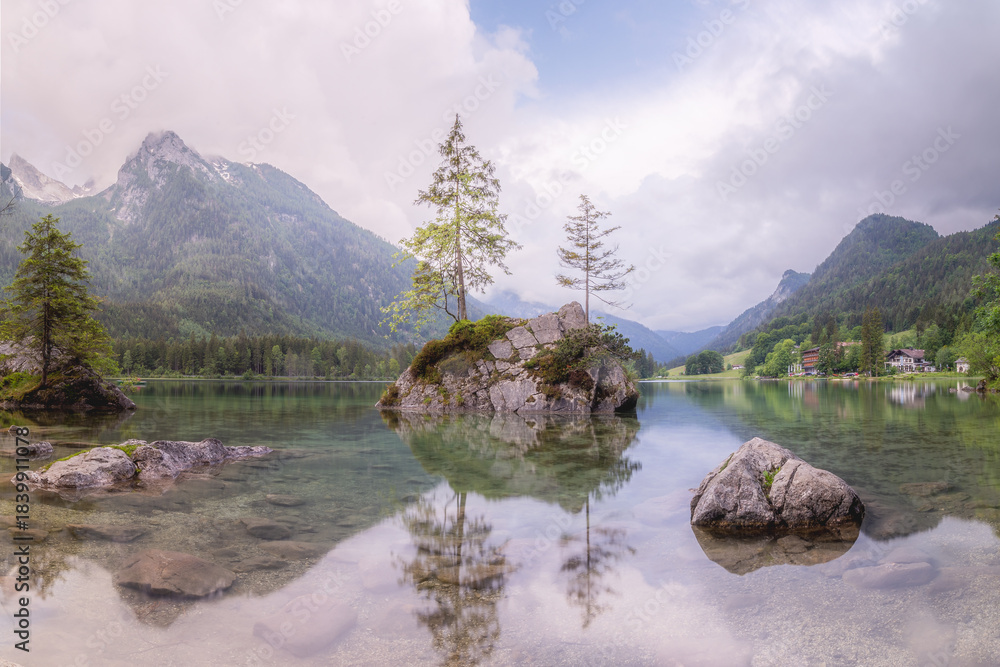 Fototapeta premium View of Hintersee lake in Berchtesgaden National Park Bavarian Alps, Germany