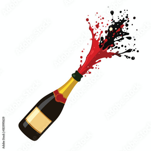 Champagne Bottle Icon with Splash Water Illustration 