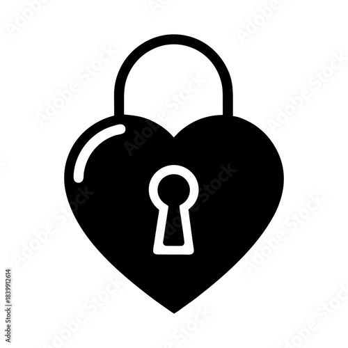 Shiny Metal Heart Lock and Key Icon in Clean Vector.