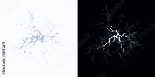 A striking duality contrasting lightning bolts against white and black backgrounds