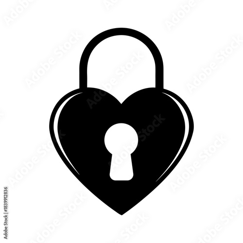 Heart-Shaped Lock and Key Icon in Metallic Vector Style.