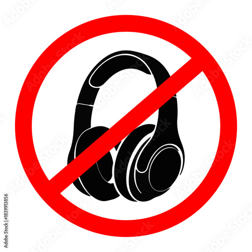 No music symbol icon with headphones, depicting forbidden listening device rule