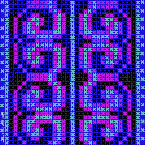  Cross stitch color ,Pixel art pattern vector Seamless