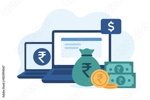 Online Income and Digital Payment Concept with Indian Rupee