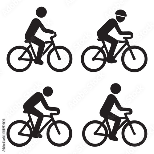 person riding bicycle icons set vector silhouette