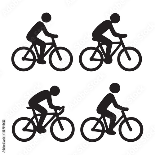 person riding bicycle icons set vector silhouette