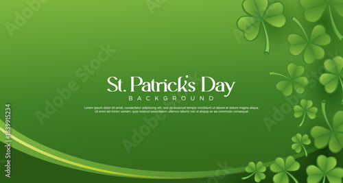 St. Patrick's Day background with vector three and four leaf clover pattern background. Lucky green background for Irish beer festival, St. Patrick's Day