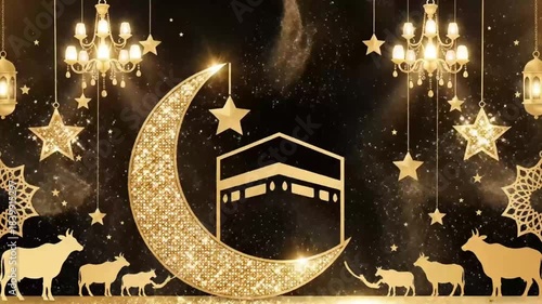 Shimmering Crescent and Adha Symbols in Golden Harmony