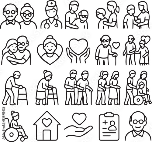 Single Parent Family Icons in Minimal Modern Line Art Style
