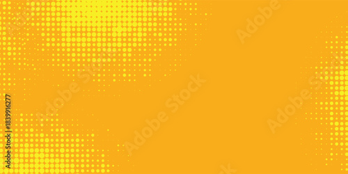 Yellow halftone pattern. Retro comic gradient background. Bright orange pixelated dotted texture overlay.