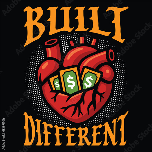Built Different Shirt, Money Streetwear Hustle Quote, Urban Money Clipart, Motivational Street Art, Trendy Cash T-shirt Design