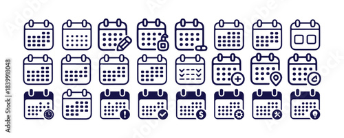 Calendar icons with various symbols representing time, checkmark, edit, and notification