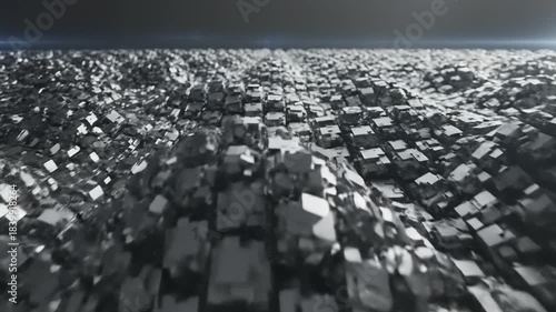 Abstract Digital Landscape of Cubes in Motion.