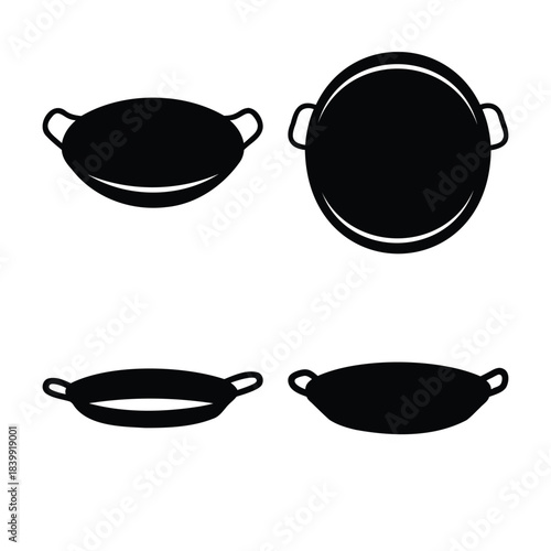 Set of cooking pots and pans silhouettes for kitchen design