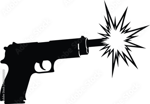 Black silhouette of a handgun firing a starburst explosion