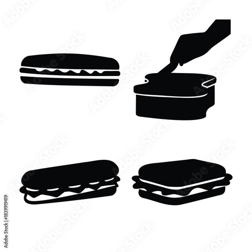 Food preparation sandwich and spread simple vector icon set