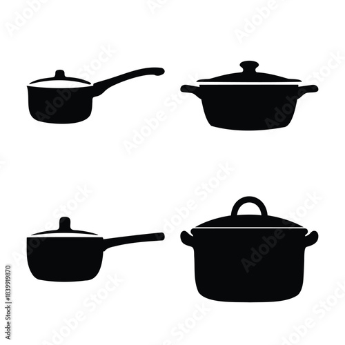 Kitchen cooking pots and saucepans flat design glyph icons