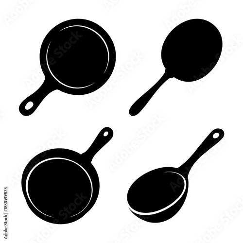 Kitchen utensils icon set: frying pan, spatula, and ladle