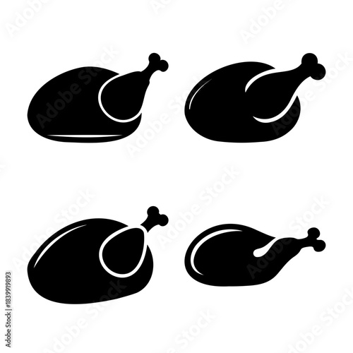 Stylized roasted chicken and turkey icon set for menu design