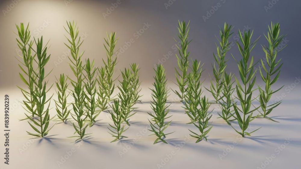 Obraz premium Green plants on white surface botanical illustration with soft lighting and shadow