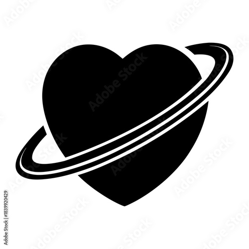 Romantic Space Heart Planet Icon Isolated on White.