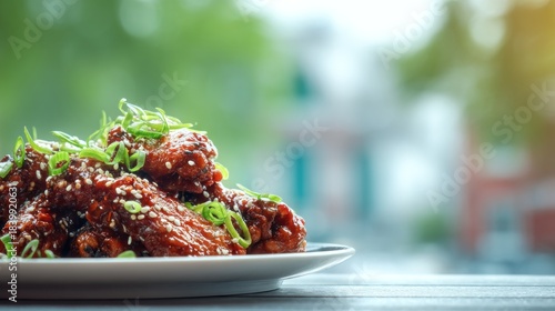 Plate of fried chicken wings with greens