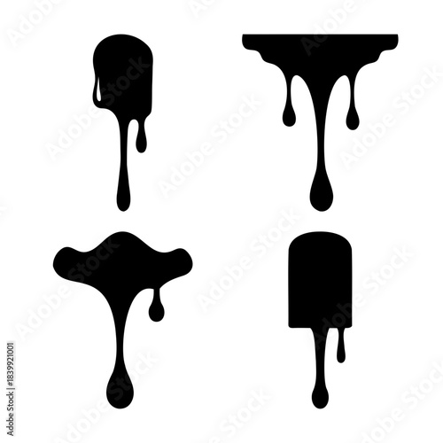 Abstract black dripping paint ink liquid flow shapes vector