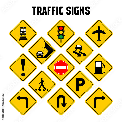 Collection of International Road Traffic Warning Signs
