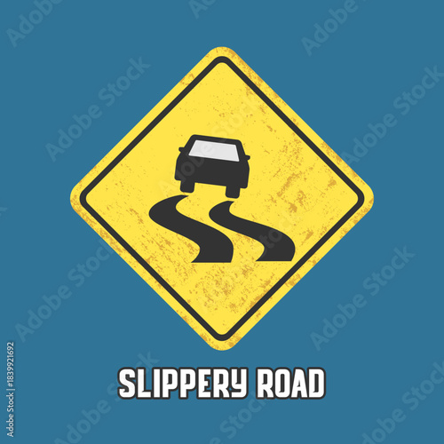 Slippery Road, Road Sign With Text