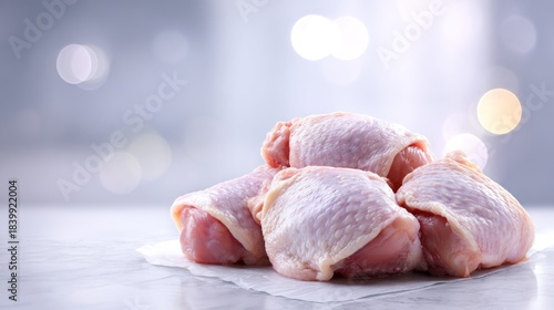 Raw chicken pieces on marble surface