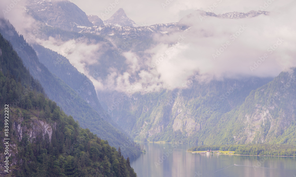 Obraz premium Konigsee lake near Jenner mount in Berchtesgaden National Park, Alps Germany