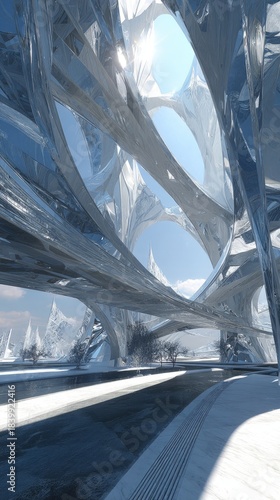 Futuristic Winter Cityscape With Snow Covered Tunnels