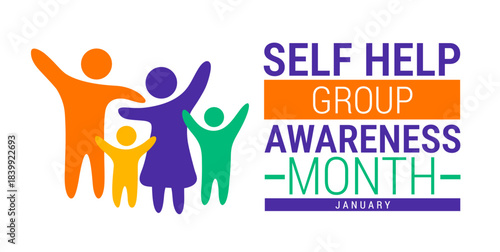 Self Help Group Awareness Month background, banner, card or poster design template is observed every year during January, to raise awareness about the mission. Vector illustration.