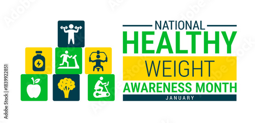 National Healthy Weight Awareness Month background, banner, card or poster design template is observed every year during January, to raise awareness about the mission. Vector illustration.