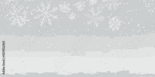 A grayscale background featuring falling snowflakes and a textured lower portion