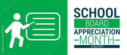 School Board Appreciation Month background, banner, card or poster design template is observed every year during January, to raise awareness about the mission. Vector illustration.